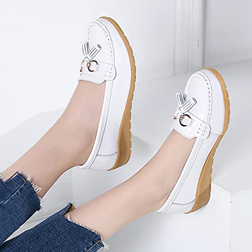 Image of Shoes Loafers for Women Classic Leather Loafers Casual Slip-On Boat Shoes ComfortWalking Moccasins Soft Sole Shoes