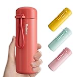 Exllena Small Flask 200ml Made of 304 Stainless Steel, Double Wall Vacuum Insulation for Hot&Cold Drinks, Mini Flask with Carry Handle - 100% Leakproof(Coral Red)