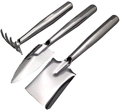Trowel Spade with Non-Slip Duty Polished Stainless 3 Pcs Hand Transplant Shovel and Harrow Hand Rake with Non-Slip E.