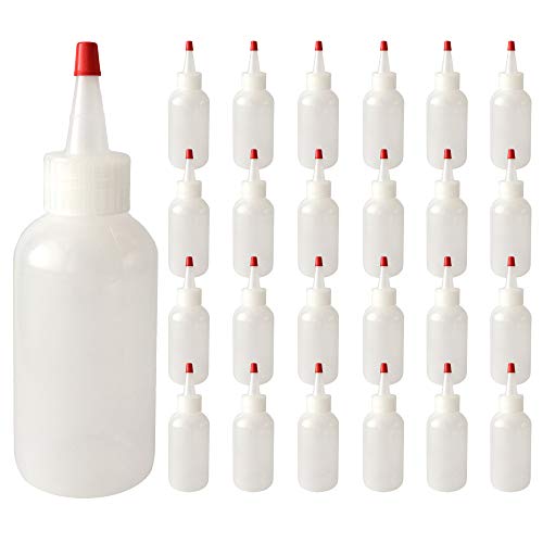 510 Central Yorker Squeeze Bottles (4oz, 25 Pack) Boston Round with Red Tip Caps - LDPE Plastic - Made in USA