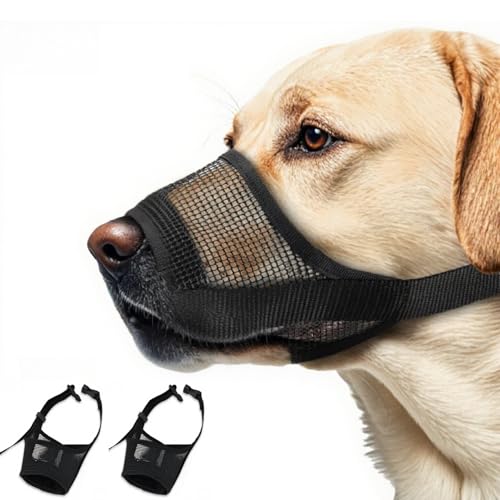 2 Pack Breathable Dog Muzzle - Soft Mesh Dog Mouth Guard with Comfortable Nose Protection, Adjustable Pet Safety Muzzle for Medium Large Dogs, Prevents Biting Barking (Black, Small)