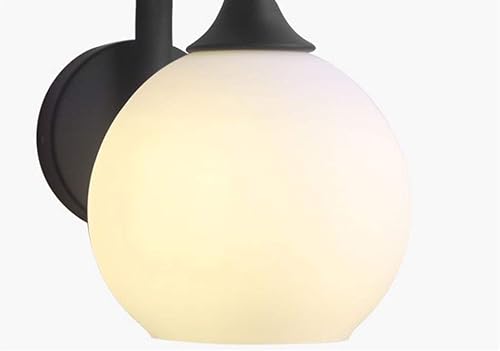 Miniatura 4 de Lámpara de pared con cadena de tracción E27, estilo retro, para dormitorio, mesita de noche, apliques de pared de metal y vidrio esmerilado blanco,