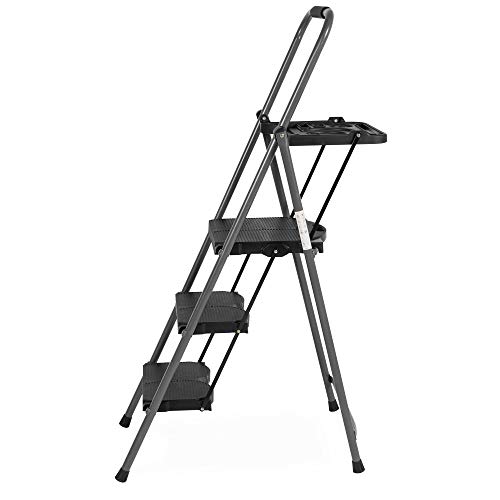 Best Choice Products Portable Folding 3-Step Ladder w/Rubber Feet Caps, 330lb Capacity