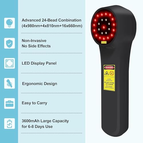 GOVW Terapia A Laser Frio para Cães, 4X980Nm + 4X810Nm + 16X660Nm, Laser Frio para Cavalos, Máquina