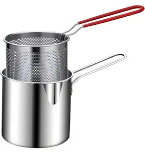 VIPREKHO Stainless Steel Deep Fryer Pot | Detachable Fryer Pan With Basket | Deep Fry Pan For Home & Kitchen | Cookware Tool | Kitchen Tool & Accessories | 1 Pcs, 1200 ml