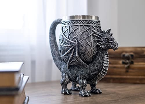 Cottage Garden Dragon Antique Silver 14 ounce Resin Goblet Chalice Mug