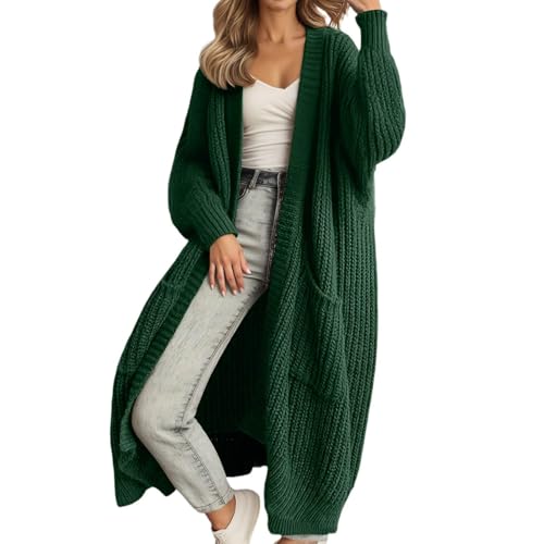 Angxiwan Blaue Strickjacke Damen Strickjacke Lang Oversize Grobstrickjacke Herbst Dicker Strickjacken Grobstrick Strickcardigan Offene Strickmantel Flauschiger Damenstrickjacke Damen Sweatshirt