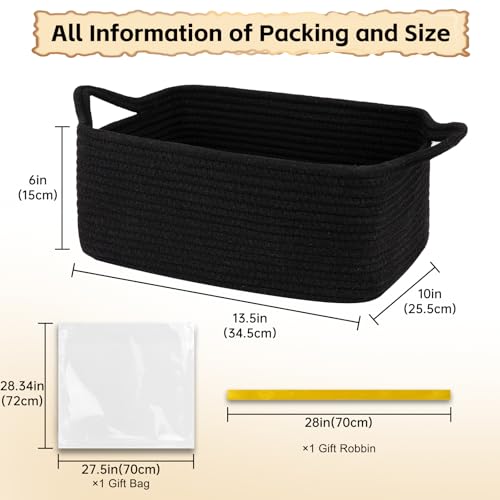 Image of OIAHOMY Woven Basket, Gift Basket Empty with Gift Bags and Ribbons, Rope Baskets for Baby Showers, Storage Baskets with Handles for Nursery, Pet Toy Organizer- Black