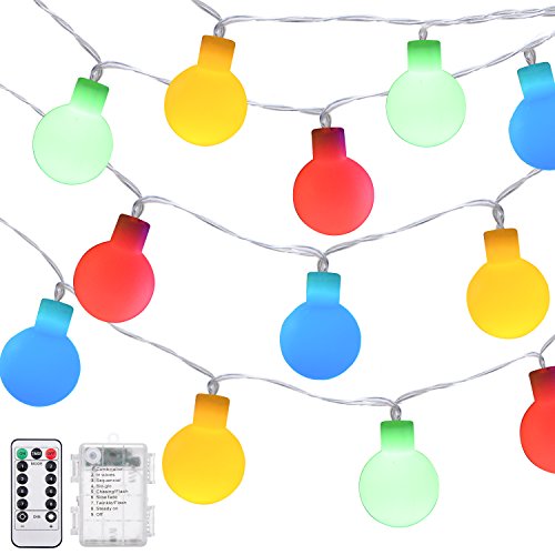 DecorNova Globe Lights, Battery Operated Fairy Ball String Lights with 3 AA Battery Case, Remote Control & 8 Modes for Christmas Party Wedding Bedroom Decorations, 30 LEDs 13 Feet, Multi Color