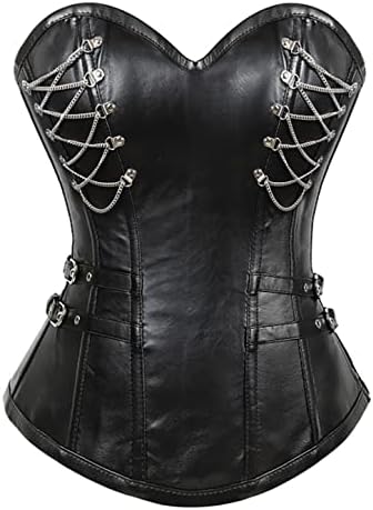bslingerie® Womens Faux Leather Zipper Front Bustier Corset Top (XXL, Black (Buckle))