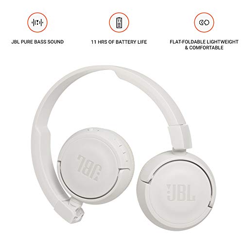 Image of JBL T460BT by Harman, Wireless On Ear Headphones with Mic, Pure Bass, Portable, Lightweight & Flat Foldable, Voice Assistant Support for Mobiles (White)