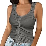 Lomhmn Camiseta sin mangas casual para mujer, 2024, nueva estación independiente de Europa y Estados Unidos, R para mujer, chaleco ajustado con cordón roscado, camiseta casual para mujer, gris, S