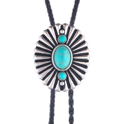 Image of Turquoise Bolo Tie for Men, Leather Braided Necktie Western Cowboy Bola Tie Costume Accessories for Men Women
