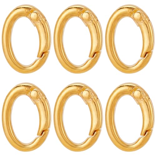 SUNNYCLUE 1 Box 6Pcs Real 18k Gold Plated Spring Oval Rings Connector Brass Oval Key Ring Carabiner Clip Snap Egg shape Keyring Buckle for Keychains Bags Purses jewellery Making Supplies DIY Crafts
