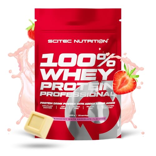 Scitec Nutrition 100% Whey Protein Professional - Mejorada con Aminoácidos Extra y Enzimas Digestivas - Sin gluten - Sin aceite de palma, 1000 g, Fresa - Chocolate blanco