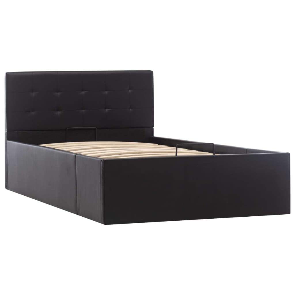 vidaXL Stauraumbett Hydraulisch Polsterbett Einzelbett Bett Schlafzimmerbett Kunstlederbett Bettrahmen Bettgestell Lattenrost Schwarz 90x200cm