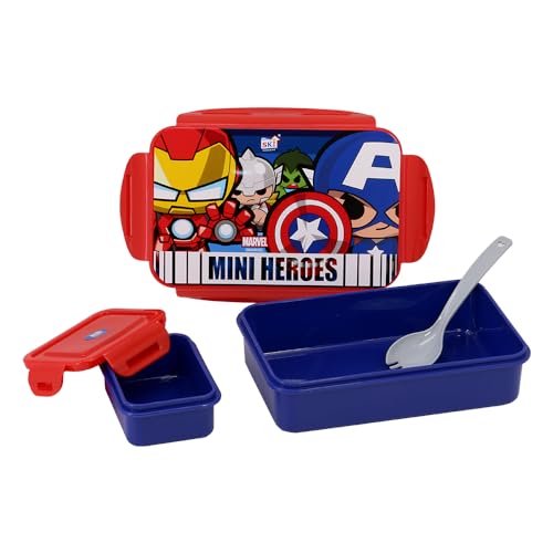 Image of SKi Homeware Lock & Seal Disney Lunch Box + Water Bottle Combo, for School Kids, a Gift for Girls and Boys with Attractive Character Prints and Vibrant Colours (Avengers)
