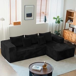 Upgrade 108’’ L Shape Cloud Couch, Plush Corduroy Sectional Sofa with Chaise, Boneless Couches for Living Room Bedroom, No Assembly Required (Black, Right Facing Chaise)