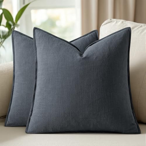 Image of 18x18 Inch Set of 2 Decorative Linen Solid Throw Pillow Covers Boho Accent Farmhouse Couch Pillowcases Modern Netural Home Decor for Couch Sofa Living Room Bed,Dark Gray