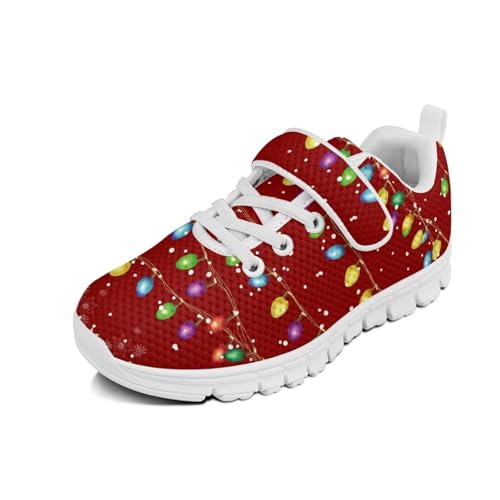 Boys Shoes Girls Kids Sneakers Tennis Running Shoes White Sole Christmas Colorful Lights Pattern