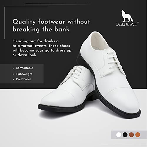 Drake & Wolf Handmade Mens Oxford Shoes - Mens Dress Shoes - Classic Manmade Microfiber Leather Oxfords For Men Casual Dress Shoes - Comfortable Lace-Up Dress Shoes For Men - Formal Shoes White #TOP1