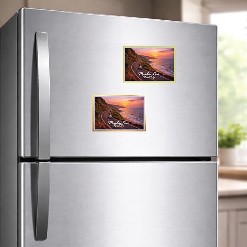 Image of Decorative Fridge Magnet with Glowing Border | Pack of 1 (Mumbai-Goa Road Trip, 3x2 inch - Fluorescent Border)