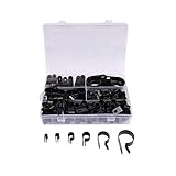 200 Pcs Cable Clamp R-Type Nylon Screws Plastic 3/16' 1/4' 3/8' 1/2' 3/4' 1' Clips Fasteners for Cord Management 6 Sizes (Black)