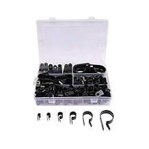 200 Pcs Cable Clamp R-Type Nylon Screws Plastic 3/16" 1/4" 3/8" 1/2" 3/4" 1" Clips Fasteners for Cord Management 6 Sizes Black