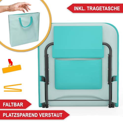 Onbest Bequeme Strandliege 165 cm lang - mit Verstellbarer Rückenlehne und Liegekissen – praktisches Staufach – Strandmatte klappbar – Leichter Transport – inkl. Tragetasche - Strandmatte (Türkis)