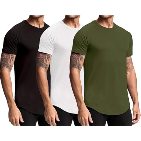 InleaderStyle Men's Workout Shirts Short Sleeve Gym Athletic Running Crew Neck T Shirt - BK+WT+GN-L Cover