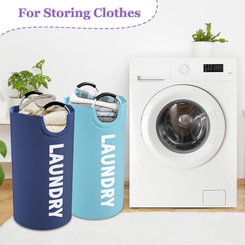 Image of 2Pcs Foldable Laundry Basket with Handles, 95L Large Clothes Hampers for Men, Tall Laundry Bin Stand Up Well, Portable Storage Basket for Family, Flat, Blue + Navy Blue