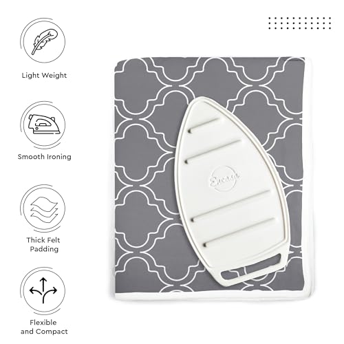 Image of Encasa XO Ironing Mat (Large 120x70 cm) with 3mm Felt Padding, Silicone Iron Rest Protector, Steam Press on Table, Bed, Portable, Heat Reflective, Foldable, Washable, Printed - Grey Tiles