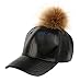 Faux Leather Five Panel Pom Pom Baseball Cap ,Black/Brown,One Size