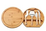 Juvale Cheese Board Set - Charcuterie Board and Cheese Tools, Cheese and Meat Board, Includes 1 Bamboo Cutting Board and 4 Piece Knife Tools, 10.2' x 10.2' x 1.5'