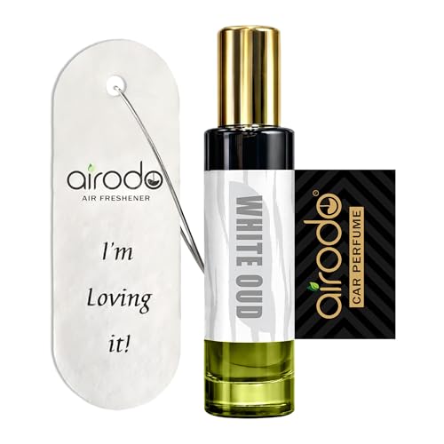 Image of Airodo White Oud Air Freshener Spray With Hanging Card|200 + Sprays, Long Lasting | Luxury Air Freshener For Air Interior| Air perfume (30ml,Pack of 1)
