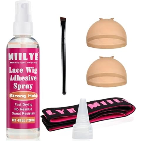 MIILYE Wig Glue Spray for Front Lace Wig 4oz/ 120ml, Daily Melting Spray for Lace Wigs, Wig Melting Spray, Strong Hold Lace Bond Spray, Temporary Wig Glue Spray Lace Melting kit with Wrap Headband Cover