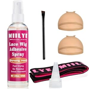 MIILYE Wig Glue Spray for Front Lace Wig 4oz/ 120ml, Daily Melting Spray for Lace Wigs, Wig Melting Spray, Strong Hold Lace Bond Spray, Temporary Wig Glue Spray Lace Melting kit with Wrap Headband