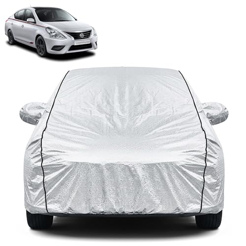 Image of Waterproof Car Cover for Nissan Sunny | Dustproof, UV Resistant & Scratch Protection | Soft Cotton Lining | Triple Stitched | Mirror Pockets & Elastic Fit | Silver