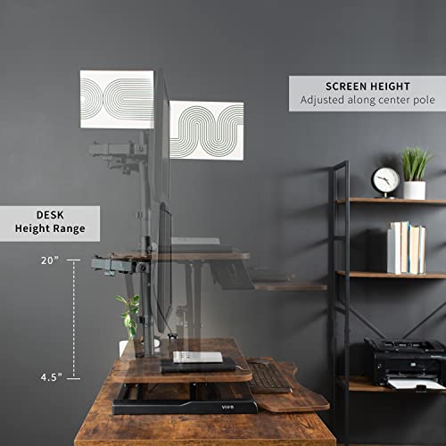 Image of VIVO Height Adjustable 32 inch Standing Desk Converter with Dual 13 to 30 inch Monitor Stand, Sit Stand Monitor Mount and Desk Riser, Vintage Brown Top, Black Frame, DESK-V000KN-M2