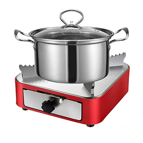 VIIPOO Spirituskocher Innenraum Mit Topf Campingkocher,Outdoor Edelstahl Alkoholkocher Pastenbrenner Mini Alkohol Herd Spiritusbrenner Schubladentyp mit Suppentopf,Red Cover