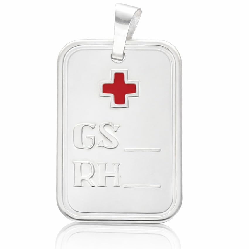 Placa Grupo Sanguíneo de 17x24 mm en Plata Brillo