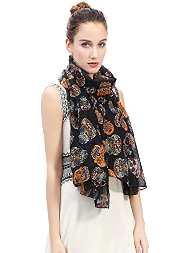 Lina & Lily Day of the Dead Sugar Skull Print Large Scarf Shawl Lightweight2