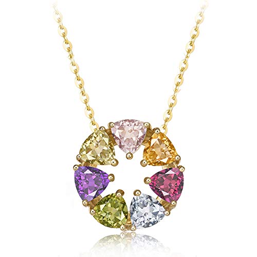 FANCIME 14K Solid Yellow Gold 2.1cttw Multicolored Pink Tourmaline/Peridot/Garnet/Citrine/Topaz/Amethyst Round Open Circle Pendant Necklace For Women Girls, 16