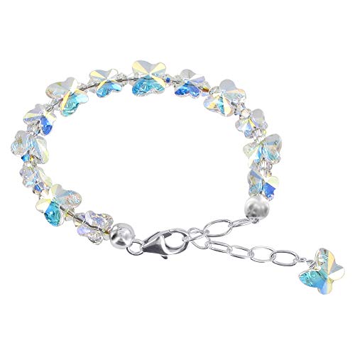 Gem Avenue Butterfly Shaped Sterling Silver Swarovski Elements Clear AB Crystal 5.5 to 7 Inch Adjustable Bracelet for Women