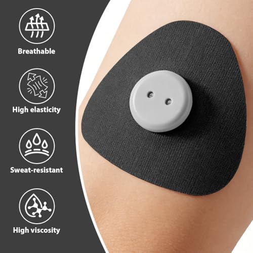 AUYAO Sensor Pflaster 20 Stück Hautfreundlich Libre 2 Wasserfest Sensoren Fixierpflastern, Schweißresistent Stark Dünn Selbstklebend Fixierung, Overpatch Aufkleber für Libre 2 Sensoren, 70mm, Schwarz