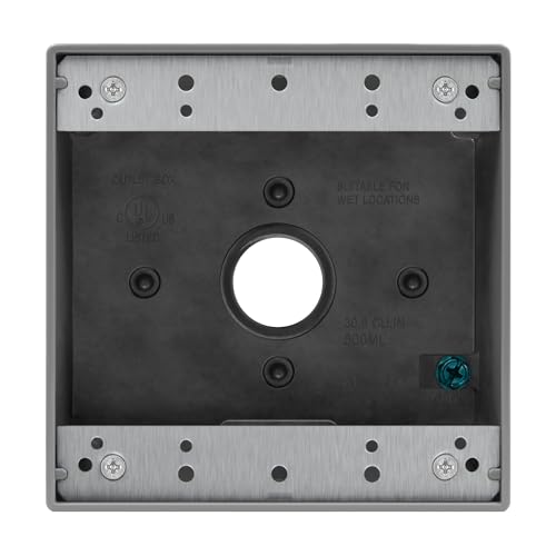 ENERLITES Weatherproof Outlet Box with Three 3/4-in Threaded Outlets, Outdoor Electrical Box, 3 Holes 0.75” Each, 2-Gang, 4.53” Height x 4.53” Length x 2.16” Depth, EN2375 Grey by ENERLITES - Used condition - US$8.36
