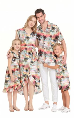 Image of Hawaii Hangover Family Matching Hawaiian Clothes, Neon Sunset Pink | Family Matching Hawaiian Clothes, Neon Sunset Pink, lightweight rayon, machine washable, tropical floral print, luaus