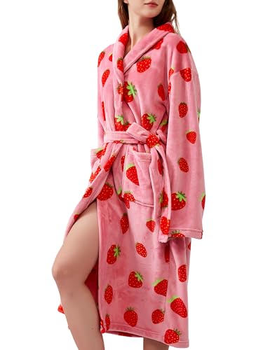 Women's Fleece Bath Robe Full Length Plush Soft Bathrobe Warm Lounge Sleepwear Robe with Pockets Gift for Mom Wife Dad Friend2