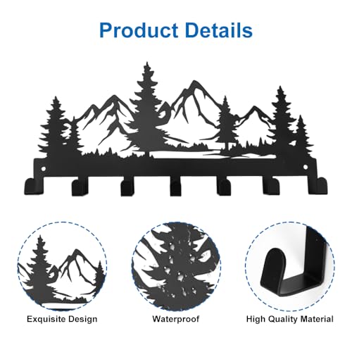Miniatura 3 de Colgador De Llaves De Pared, 27 X 12.8 Cm Soporte Para Llaves De Metal Con 7 Ganchos, Negro Llavero De Pared Multifuncional, Para Cocina, Entrada, Pasillo, Oficina Y Dormitorio Montaña De Nieve