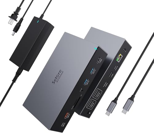 Image of Selore&S-Global Displaylink Docking Station 3 Monitors for MacBook M1 /M2 /M3 /Windows, Dual Triple Display Link USB C Dock with 3 HDMI, 2 DP, DC Power, USB A&C, Ethernet,DC Power for Dell /HP /Lenovo